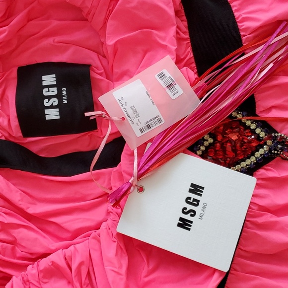 NWT MSGM Neon Pink Off Shoulder Heart Dress - Picture 7 of 13